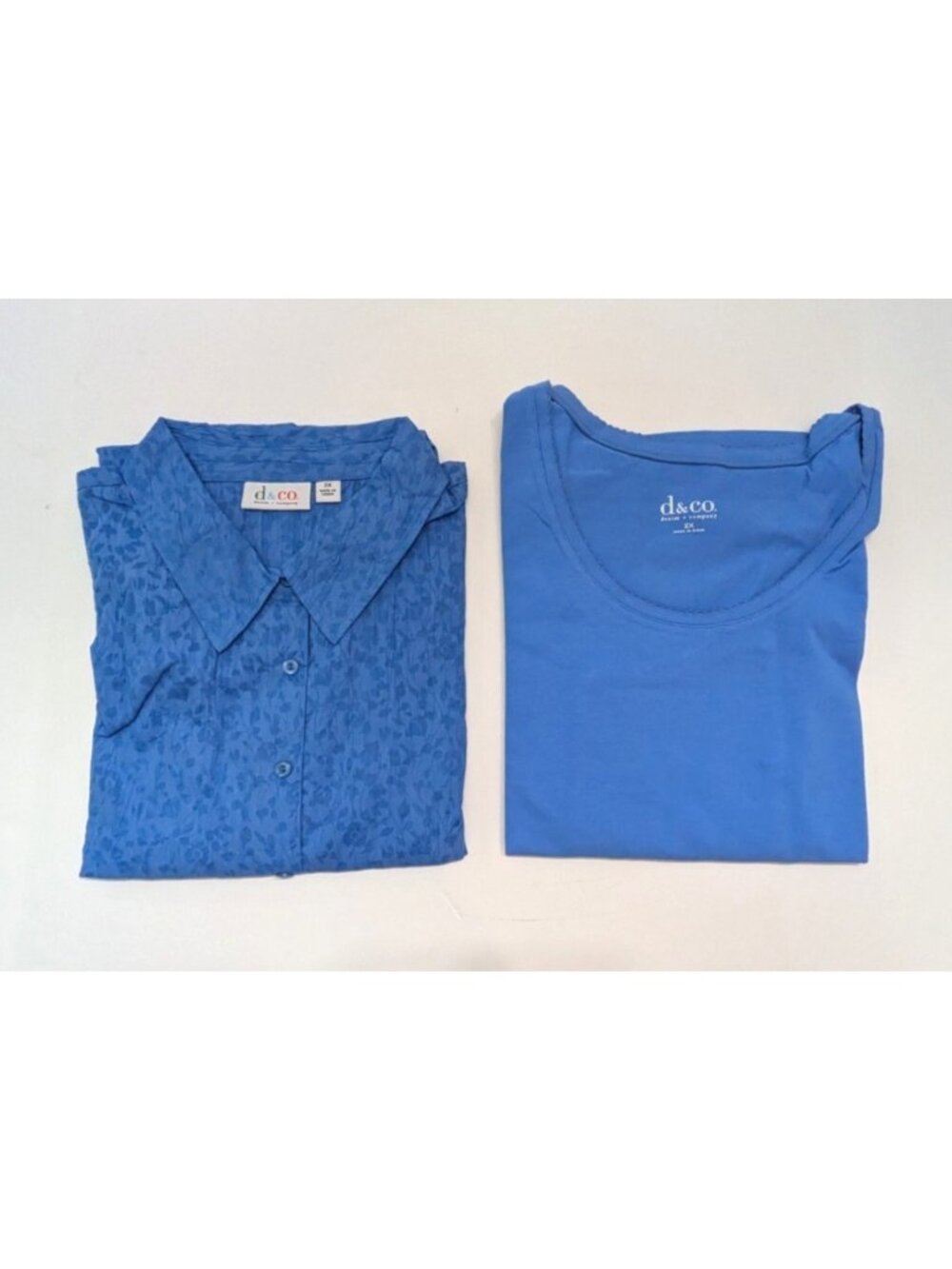 2 Pc Denim & Co Button Up Blouse with Tank Top Size 2X Blue Monochrome Floral